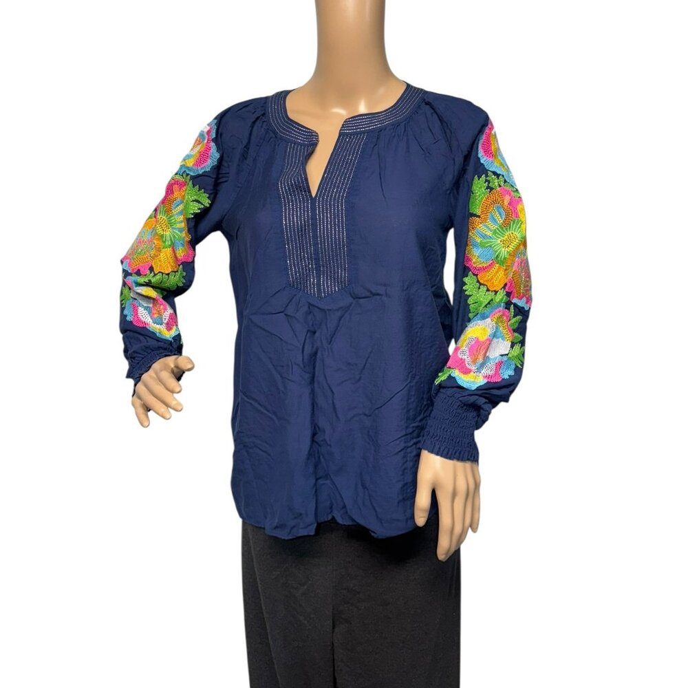 Lilly Pulitzer Sharise Long Sleeve Embroidered Top in Low Tide Navy Size XS